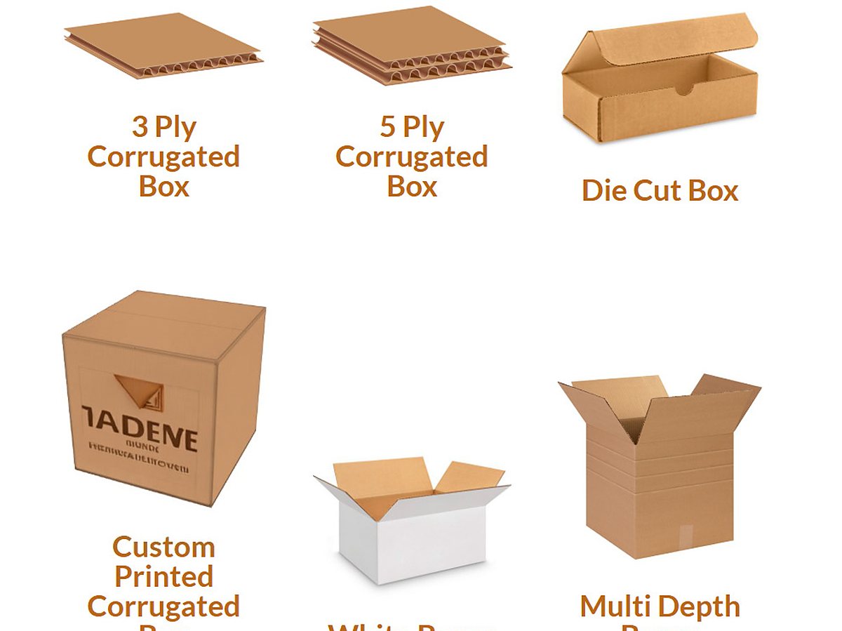 Corrugated box styles: 3-ply, 5-ply, die-cut, custom printed, white and multi-depth